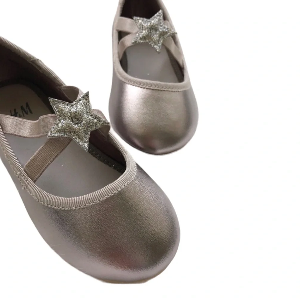 New H&M Silver Bronze Star Ballerina Flats Toddler Shoes Sz 8